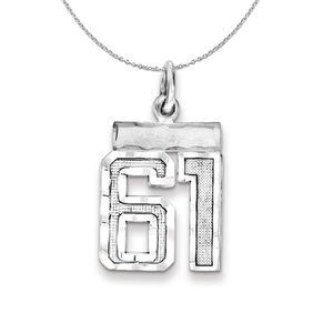 Silver, Varsity Collection, Small D/C Number 61 Necklace - 18 In